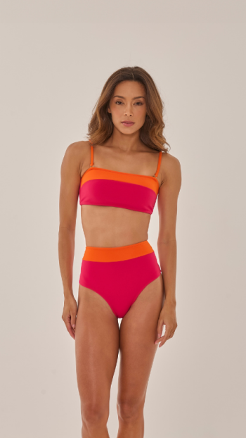 TOP CATARINA BICOLOR PINK ORANGE E CALCINHA LUANA HOTPANTS BICOLOR PINK ORANGE